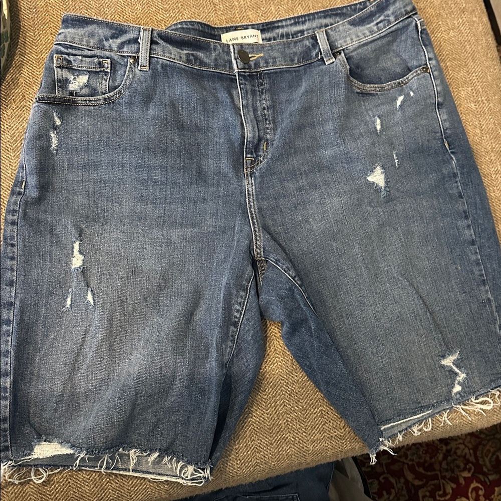 Lane Bryant Distressed Medium Blue Denim Bermuda Shorts